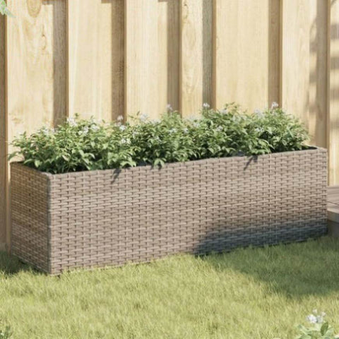 ZNTS Garden Planter with 3 Pots Grey 105x30x32 cm Poly Rattan 366418