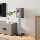 Speaker Stands 2pcs Black&Silver Tempered Glass 2 Pillars Design 51807
