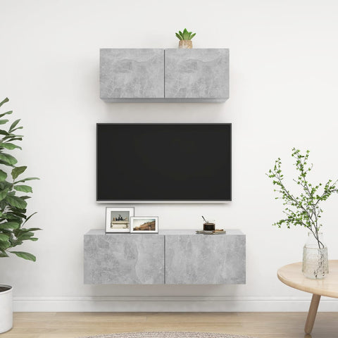 2 Piece TV Cabinet Set Concrete Grey Engineered Wood 3079122