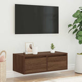 TV Cabinet with LED Lights Brown Oak 75x35.5x25 cm 860235