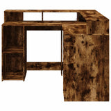 Desk with LED Lights Smoked Oak 130x130x91 cm Engineered Wood 3309451