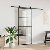 Sliding Door with Hardware Set Black 90x205 cm ESG Glass 3375938