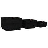 Storage Boxes with Lids 3 pcs Black Solid Wood Pine 818249