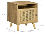 Bedside Table with Rattan Element, Side End Table with Shelf and Cupboard, 39cmx35cmx60cm, Set of 2, T3398P330465