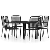 Dining Set Black Powder-coated steel, cotton rope, tempered glass 3099146
