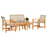 5 Piece Garden Lounge Set Beige Poly Rattan and Acacia Wood 367606