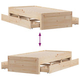 Bed Frame without Mattress with Drawers 90x190 cm Single Solid Wood Pine 3308825