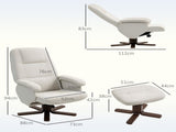 Linen Swivel Recliner Chair with Footstool, Upholstered Reclining Armchair with Wooden Base for T3398P423877