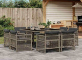 9 Piece Garden Dining Set with Cushions Grey Poly Rattan 3211016