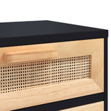 Bedside Cabinet Black Solid Wood Pine and Natural Rattan 345608