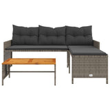 Garden Sofa with Table and Cushions L-Shaped Grey Poly Rattan 365582