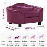 Dog Sofa Burgundy Plush, Solid Pinewood, Foam Medium Dog Sofa 171089