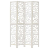 Room Divider 4 Panels White Solid Wood Paulownia 358740