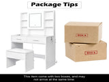 White, hemp surface particle board with triamine, 2 drawers and 4 shelves, dressing table set, LED 74629101