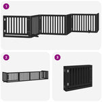 Dog Gate with Door Foldable 6 Panels Black 480 cm Poplar Wood 3155681