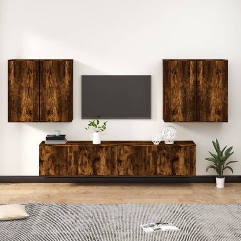 6 Piece TV Cabinet Set Smoked Oak Engineered Wood 3188715