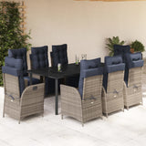 9 Piece Garden Dining Set with Cushions Grey Poly Rattan 3213489