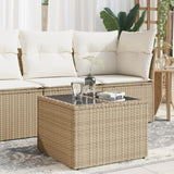 Garden Table with Glass Top Beige 55x55x37 cm Poly Rattan 366058