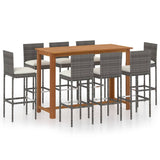 9 Piece Garden Bar Set with Cushions Poly Rattan Grey 3095443