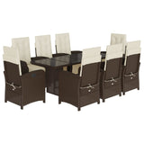 9 Piece Garden Dining Set with Cushions Brown Poly Rattan 3212491