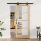 Sliding Door Natural 83 x 202 cm Solid Pine Wood and Glass 3332277