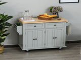 Rolling Kitchen Island Storage Trolley with Rubber Wood Top & Drawers for Dining Room, Grey T3398P328284