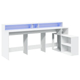 Desk with LED Lights White 200x104x91 cm Engineered Wood 3309465