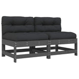 Middle Sofas with Cushions 2 pcs Grey Solid Wood Pine 825578