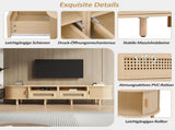 TV Stand with 2 Rattan Drawer and 2 Sliding Doors,Oval TV Cabinet Storage Sideboard with Rounded N605P415641E