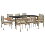 9 Piece Garden Dining Set with Cushions Beige Poly Rattan 3213630