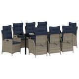 Garden Dining Set with Cushion 9 pcs Grey and Black Rattan 3380581