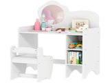 Kids Dressing Table with Mirror, Stool, Kids Vanity Table with Shelves, for Ages 3-8 Years, White T3398P422176