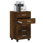 ZNTS Drawer Cabinet with Castors Smoked Oak Engineered Wood 342674