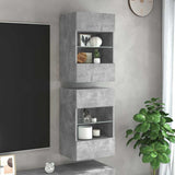 Wall Cabinets with LED Lights for TV 2 pcs Concrete Grey 40x30x60.5 cm 837085