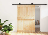 Sliding Door Natural and Black 100 x 210 cm Solid Pine Wood 3444991