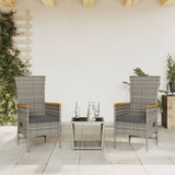 3 Piece Garden Dining Set with Cushions Grey Poly Rattan 3277568