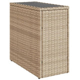 ZNTS Garden Side Table with Glass Top Beige 58x27.5x55 cm Poly Rattan 366071