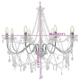 Chandelier with Beads Silver 8 x E14 Bulbs 281606