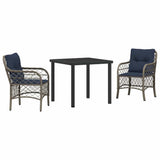 Garden Dining Set with Cushion 3 pcs Grey and Black Rattan 3380246