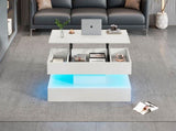 Modern Coffee Table with LED Lighting and Hidden Storage Space - Side Table with Hydraulic Lift, N605P417277W