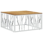 ZNTS Coffee Table Silver Stainless Steel and Solid Wood Acacia 350063