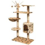 Cat Tree with Sisal Scratching Posts 125 cm Paw Prints Beige 170483