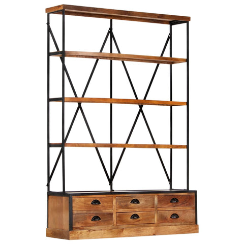 ZNTS 4-Tier Bookcase with 6 Drawers 122x36x181 cm Solid Mango Wood 284423