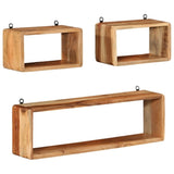 ZNTS 3 Piece Wall Cube Shelf Set Soild Acacia Wood 328262