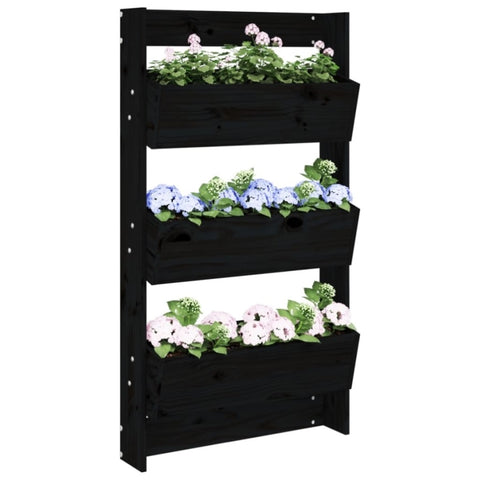 ZNTS Wall Planter 3-Tier 60x18.5x110 cm Black Solid Wood Pine 825118
