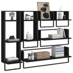 ZNTS 6 Piece Wall Shelf Set with Bars Black Engineered Wood 836313