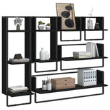 ZNTS 6 Piece Wall Shelf Set with Bars Black Engineered Wood 836313