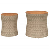 ZNTS Garden Side Tables 2 pcs with Wooden Top Beige Poly Rattan 366290