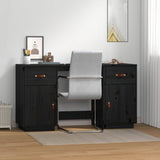 ZNTS Desk with Cabinets Black 135x50x75 cm Solid Wood Pine 3107848