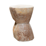 ZNTS Round Bobbin Stool / Side Table Natural Grey Teak root LAW09A